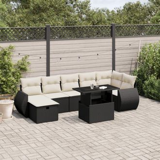 vidaXL Set De Sof&aacute;s De Jard&iacute;n 8 Piezas Y Cojines Rat&aacute;n Sint&eacute;tico Negro Vidaxl