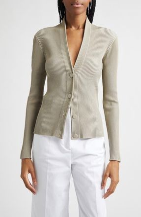 Emporio Armani Rib V-Neck Cardigan in Tan at Nordstrom, Size Xx-Large
