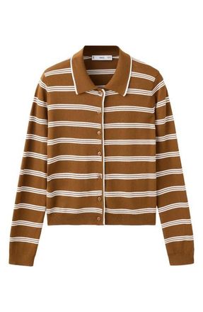 Mango Stripe Collared Cardigan in Caramel at Nordstrom, Size X-Small