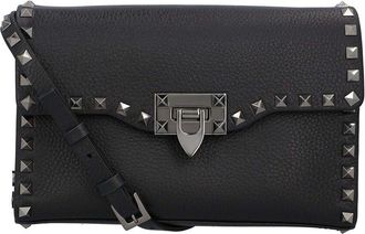 Valentino Black Calfskin Small Rockstud Shoulder Bag, Never Carried (Authentic Pre-Loved)