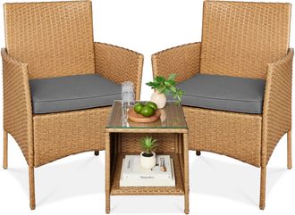 Best Choice Products 3-Piece Outdoor Wicker Conversation Patio Bistro Set, w/ 2 Chairs, Table