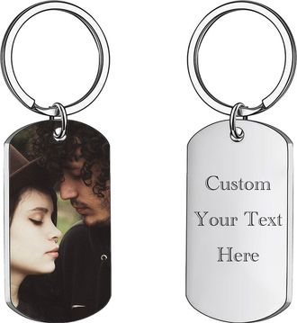 Generic Photo Text Keyring Personalised Customised Picture Printed Message Engraved Valentine Keychain Special Date Keepsake Memorial Anniversary Birthday Cou