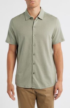 Robert Barakett Nino Herringbone Short Sleeve Cotton Knit Button-Up Shirt in Green at Nordstrom Rack, Size Xx-Large