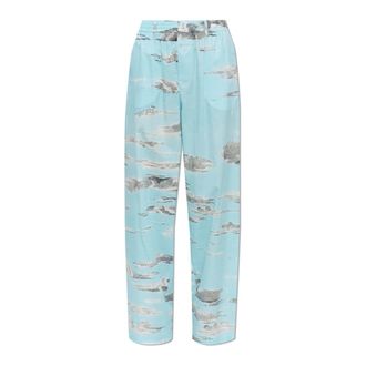 Moschino Wide Trousers, female, Blue, Size: XS Cotton Trousers With Print