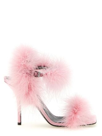 Moschino Womens Satin Sandals And Feathers