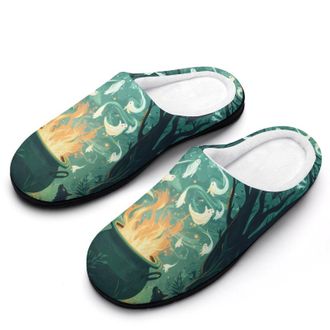 Generic Ghost In Witch Pot Print Womens Slippers Warm House Slippers Indoor House Shoes with Anti-Skid Rubber Sole