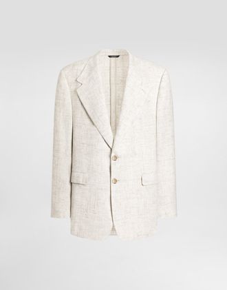 Dolce & Gabbana Single-breasted Tweed-effect Linen And Viscose Jacket - Man Suits And Blazers Beige 44