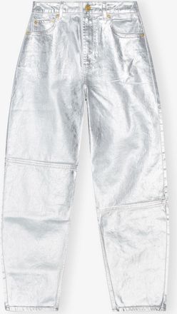Ganni White Silver Foil Stary Jeans - Size 24 Organic Cotton