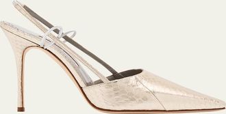 Manolo Blahnik Touki Metallic Snake Slingback Pumps
