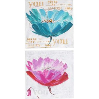 Hhg Set 2x dipinti a mano pittura ad olio su tela 50x50cm orchidee