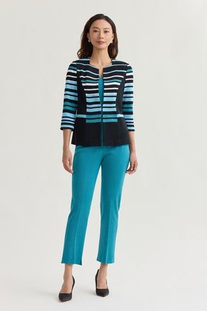 Ming Wang Heritage Striped Intarsia Knit Jacket in Serene/nebula/white/black at Nordstrom, Size X-Small