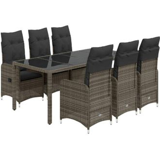 vidaXL Mesita Y Sillas Jard&iacute;n 7 Piezas Y Cojines Rat&aacute;n Sint&eacute;tico Gris Vidaxl