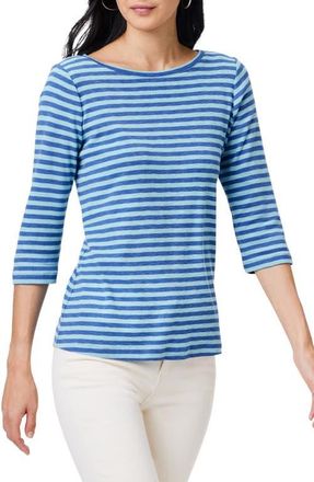 Nic+Zoe Stripe Boat Neck Cotton T-Shirt in Blue Multi at Nordstrom, Size Xx-Large