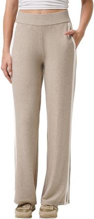 Travis Mathew Cloud Terry Side Stripe Varsity Sweatpants in Heather Soft Taupe at Nordstrom, Size X-Small