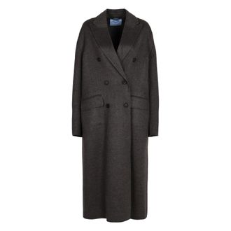 Prada Luxury Wool Cashmere Coat Lapel Collar - female - Prada - Double-Breasted Coats - Gray - S - Coats