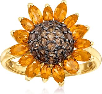 Ross-Simons Citrine and. Smoky Quartz Sunflower Ring in 18kt Gold Over Sterling