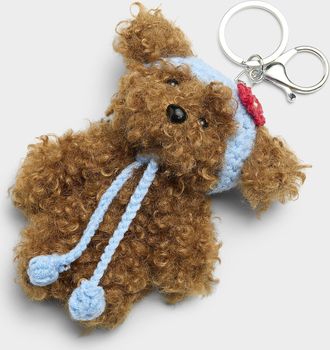Simons Womens Crochet hat curly teddy bear keychain charm