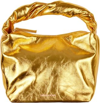 Stine Goya Gouden Mini Hobo Tas met Gedraaid Handvat - Dames - Handtassen - Geel - ONE Size - Leer - Tassen