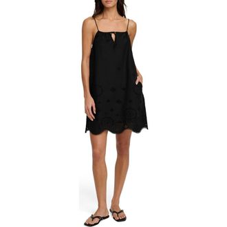 Favorite Daughter The Pretty Please Embroidered Hem Detail Cotton Minidress in Black at Nordstrom, Size X-Small