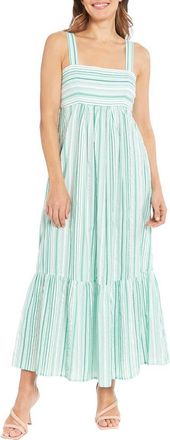 London Times Striped Empire Waist Cotton Maxi Dress in Teal White at Nordstrom Rack, Size 8