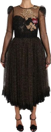 Dolce & Gabbana Black Gold Crystal Heart A-line Womens Dress (Pre-Owned)