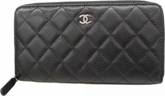 Chanel Black Grained Calfskin Long Wallet (Bi-Fold) (Pre-Owned)