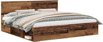 vidaXL Bed Frame with Headboard Old Wood 200 x 200 cm Solid Pine Wood vidaXL