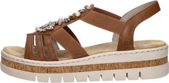 Rieker Sandalen Plat - Dames - Sleehakken - Bruin - 43 EU - Leer - Schoenen
