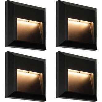 Loops 4 PACK Square IP65 Guide Light - Indirect 1.1W Warm White LED - Black ABS