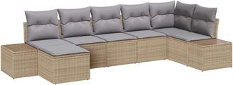 vidaXL Garden Sofa Set with Cushion 7 pcs Beige Poly Rattan vidaXL