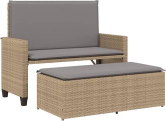 vidaXL Vidaxl - Banco De Jard&iacute;n Con Cojines Y Reposapi&eacute;s Rat&aacute;n Sint&eacute;tico Beige