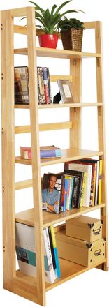 Premier Housewares Hevea Wood Five Tier Shelf Unit, Living Room Shelving Unit, Wooden Ladder Shelves For Storage Solution