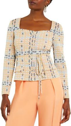 Misook Jacquard Knit Jacket in Peach Blossom/caribbean Mist at Nordstrom Rack, Size X-Large