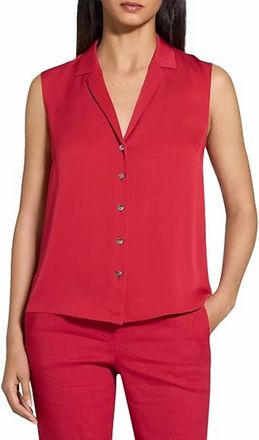 Theory Camp Collar Top In Cherry