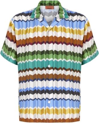 Missoni Zigzag Viscose Bowling Shirt - Heren - Korte mouwen Overhemden - Veelkleurig - L - Overhemden