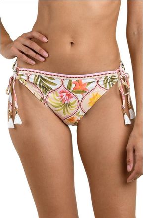 La Blanca Palm Adjustable Loop UPF 50+ Hipster Bikini Bottoms in White Multi at Nordstrom, Size 16