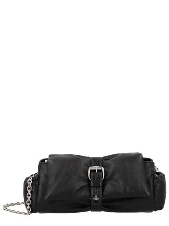 Vivienne Westwood Black Silver Buckle Gathered Calf Leather Clutch