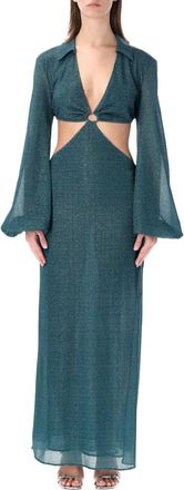 Os&eacute;ree Blue V-Neck Cut Out Long Dress