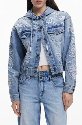 Desigual Hooded Denim Jacket in Medium Blue at Nordstrom, Size X-Large
