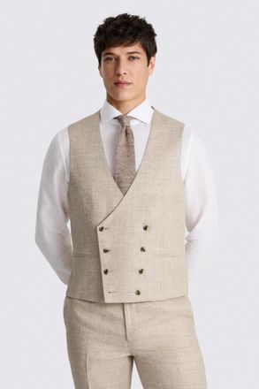 Moss Tailored Fit Neutral Delave Linen Waistcoat