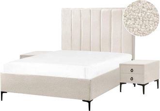 Beliani Beliani - Modern Bedroom Set eu Double 4ft6 Bed Bedside Tables Off-White Boucle Sezanne