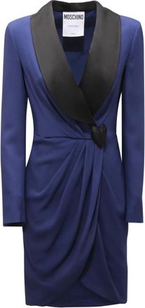 Moschino Blauw-Zwarte Couture Jurk met Zijrits - Dames - Korte kleedjes - Blauw - M - Kleedjes