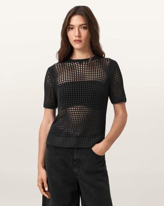 AllSaints Viscose Paloma Open-Knit T-Shirt, Size: XS