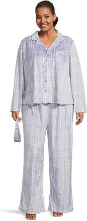 Karen Neuburger Plus Minky Fleece Long Sleeve Notch Top Long Pants Set Womens Pajama Sets Blue Plaid : 2X (Womens 20W-22W)