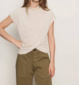 Sanctuary Draped Sleeveless Mock Neck Top In Mother Of Pearl