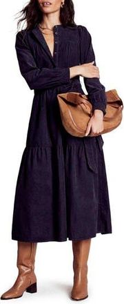 Boden Cecily Belted Long Sleeve Cotton Corduroy Midi Dress in Navy at Nordstrom Rack, Size 0