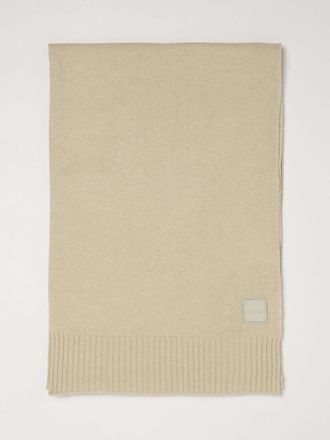 HUGO BOSS Rectangular Wool and Cotton Scarf with Ribbed Edges and Logo