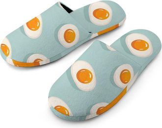 Generic Soft-boiled Egg Cut Into Pieces Warm Mens Slippers Slip On Soft Fleece House Shoes Winter Indoor Outdoor