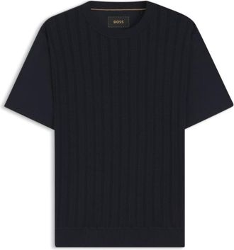 BOSS Cable-knit T-shirt in cotton and silk
