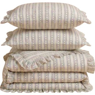 TBCo Cotton Striped Ruffle Bedding Set in Navy Ditsy Floral at Nordstrom, Size Queen